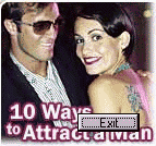 Cuando se ejecuta, el gusano muestra la imagen de una pareja de fondo y el texto: "10 Ways to Attract a Man" junto a un botn de [Exit]