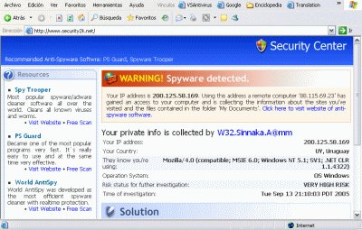 Se enga�a al usuario con falsos mensajes que le informan estar infectado, para obligarlo a descargar un falso antispyware.