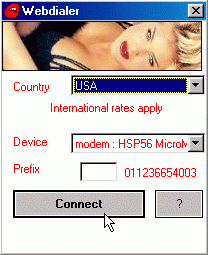 Cuando se ejecuta PornDial-106 se muestra una ventana para solicitar la conexi�n (en este caso a Estados Unidos)