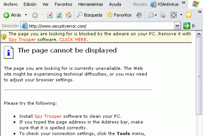 Se enga�a al usuario con falsos mensajes que le informan estar infectado, para obligarlo a descargar un falso antispyware.
