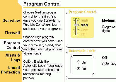 En Main, dejamos "Program Control" en Medium